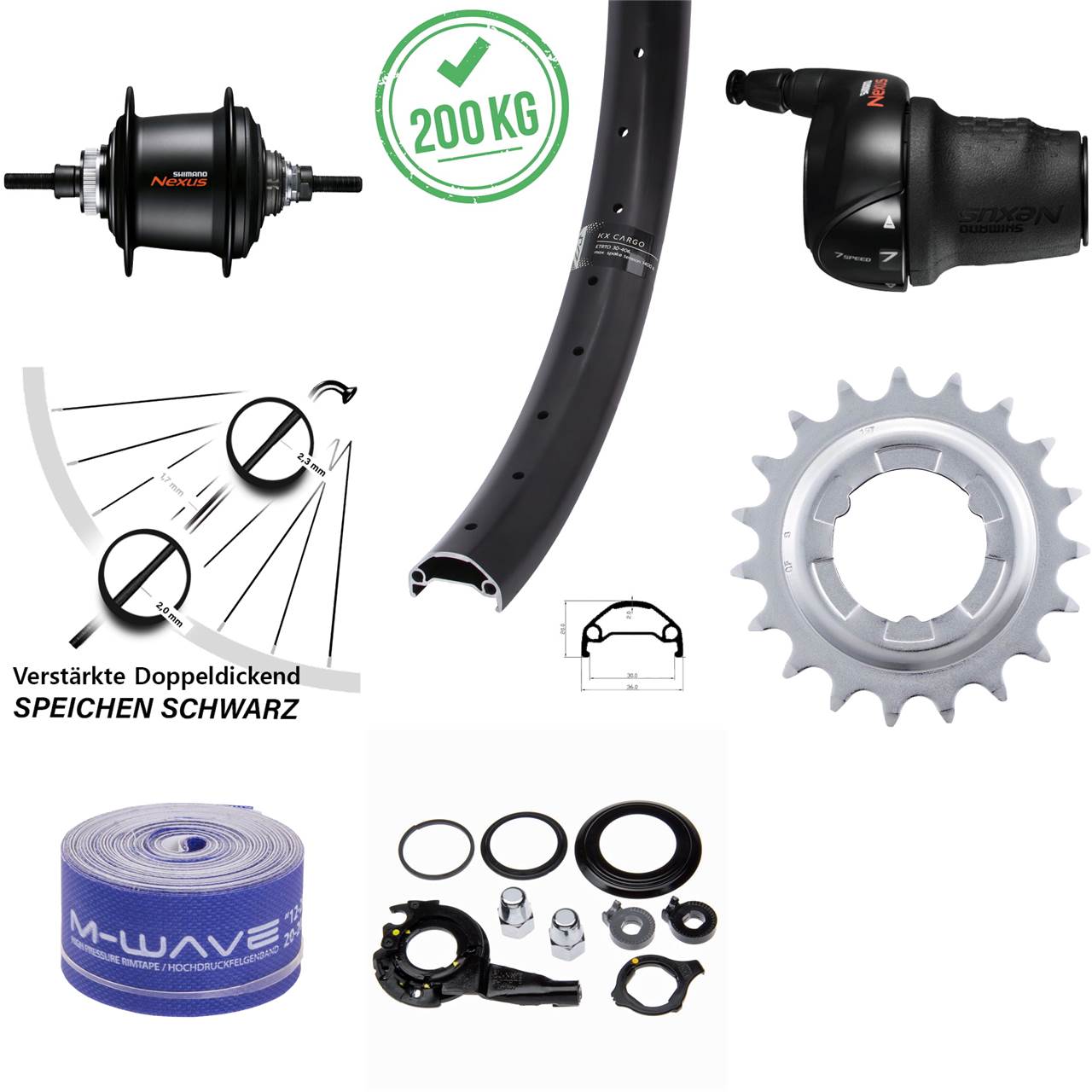 20 Zoll Disc Hinterrad KX Cargo Shimano 7 Gang Nabenschaltung