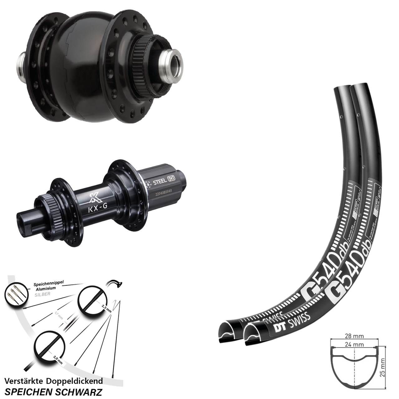 verstärkter 28-29 Zoll Laufrad-Satz DT Swiss G 540 KX-GS SON delux