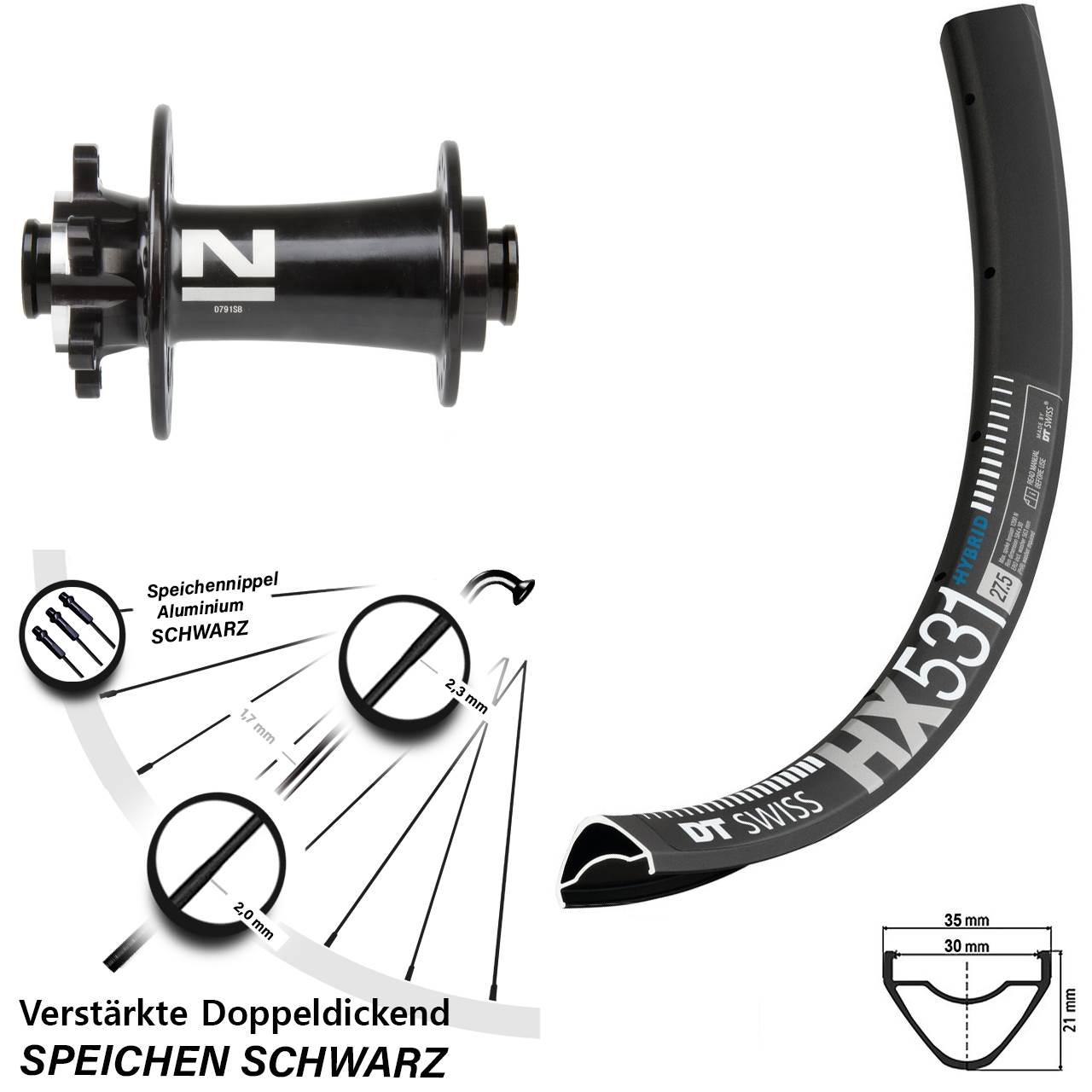 29 Zoll DT Swiss HX 531 Novatec D791 Disc Vorderrad 15x100