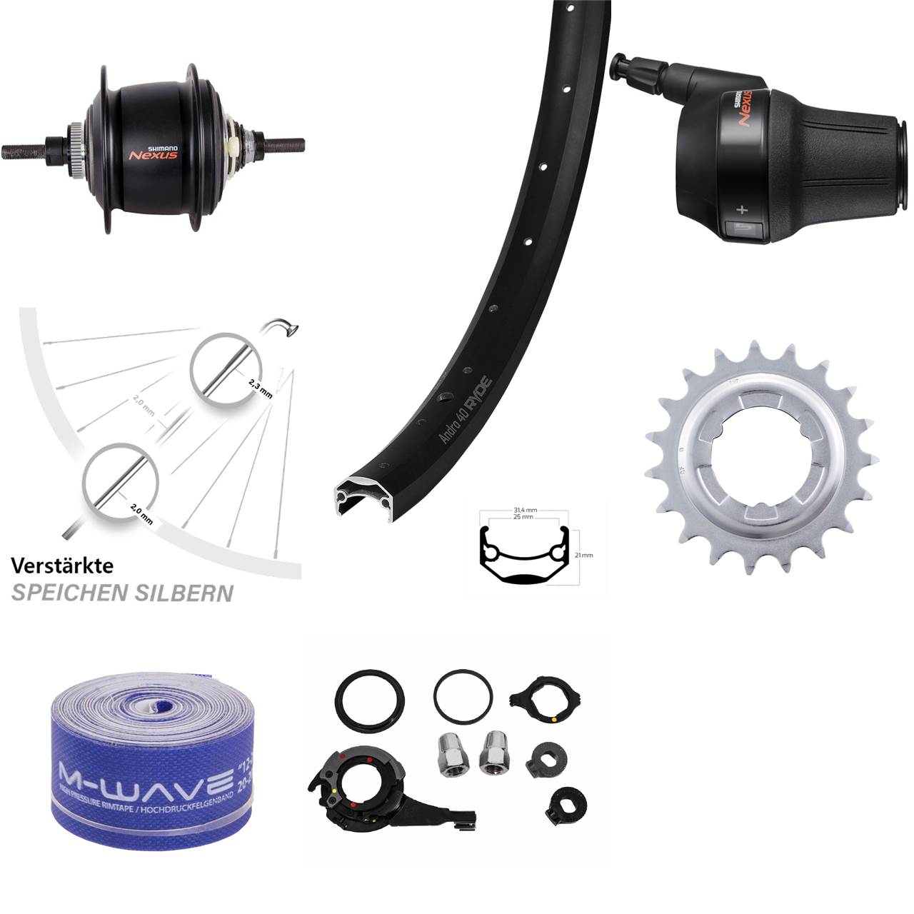 Ryde Andra 40 Shimano Nexus 8-Gang Disc 24 Zoll Hinterrad