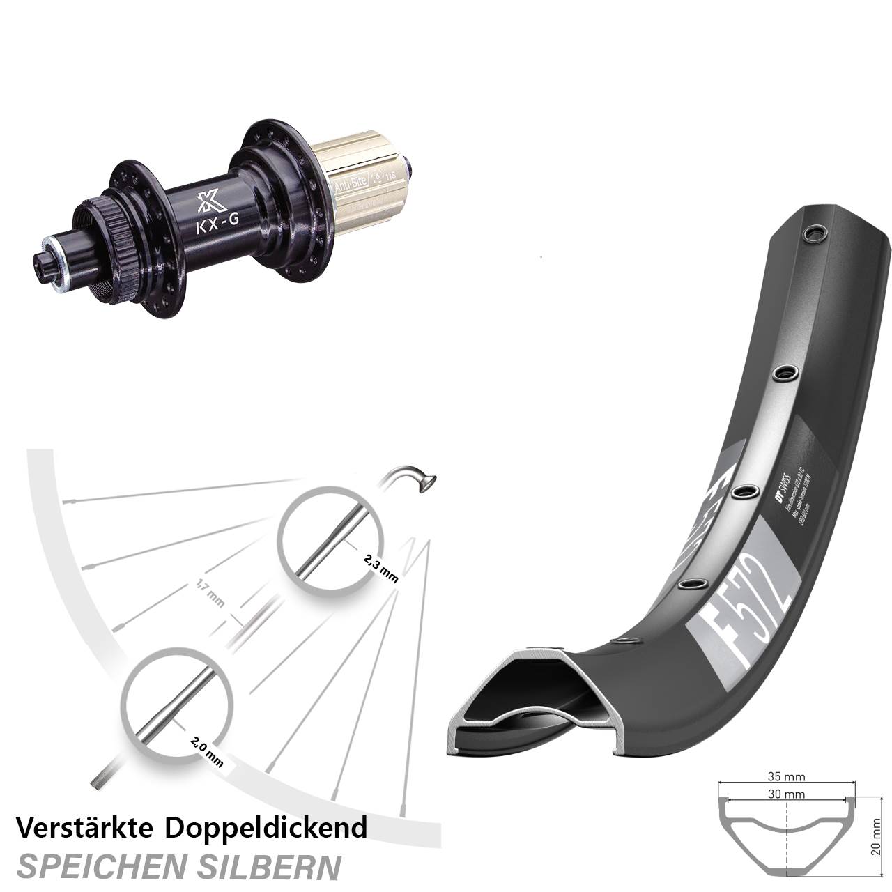 29 Zoll DT Swiss F 572 KX-G Centerlock Hinterrad für Schnellspanner 8-12 fach HG