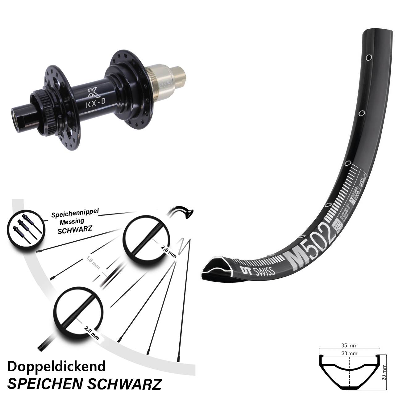 DT Swiss M 502 KX-B 27,5 Zoll Disc Hinterrad 12x148 Boost XD