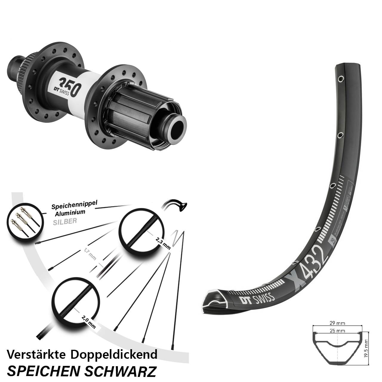 DT Swiss X 432-350 29 Zoll Centerlock Hinterrad 12x148 8-11 fach HG
