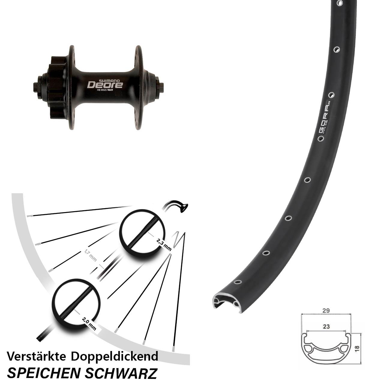 Gora 23 Shimano Deore HB-M525 29 Zoll Disc Laufrad für Schnellspanner