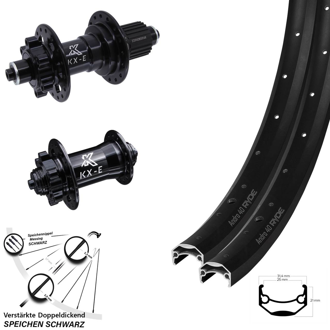 650B Ryde Andra 40 KX-E Heavy Duty Disc Laufradsatz für Schnellspanner Micro Spline