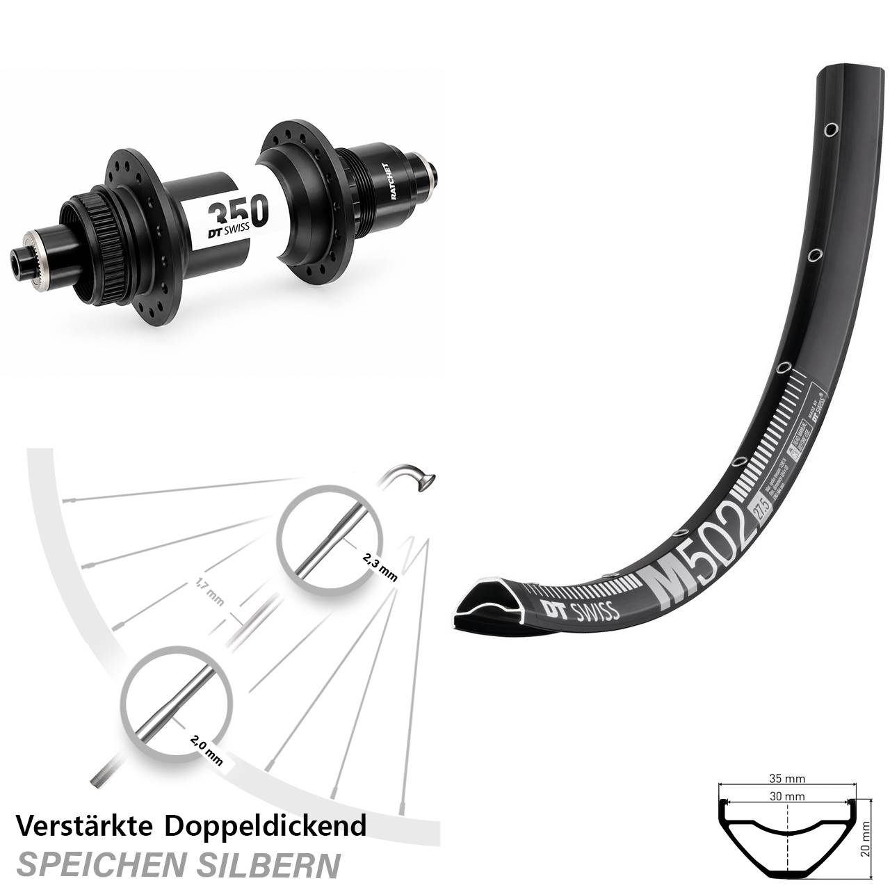 DT Swiss M 502-350 29 Zoll Disc Hinterrad QR XD
