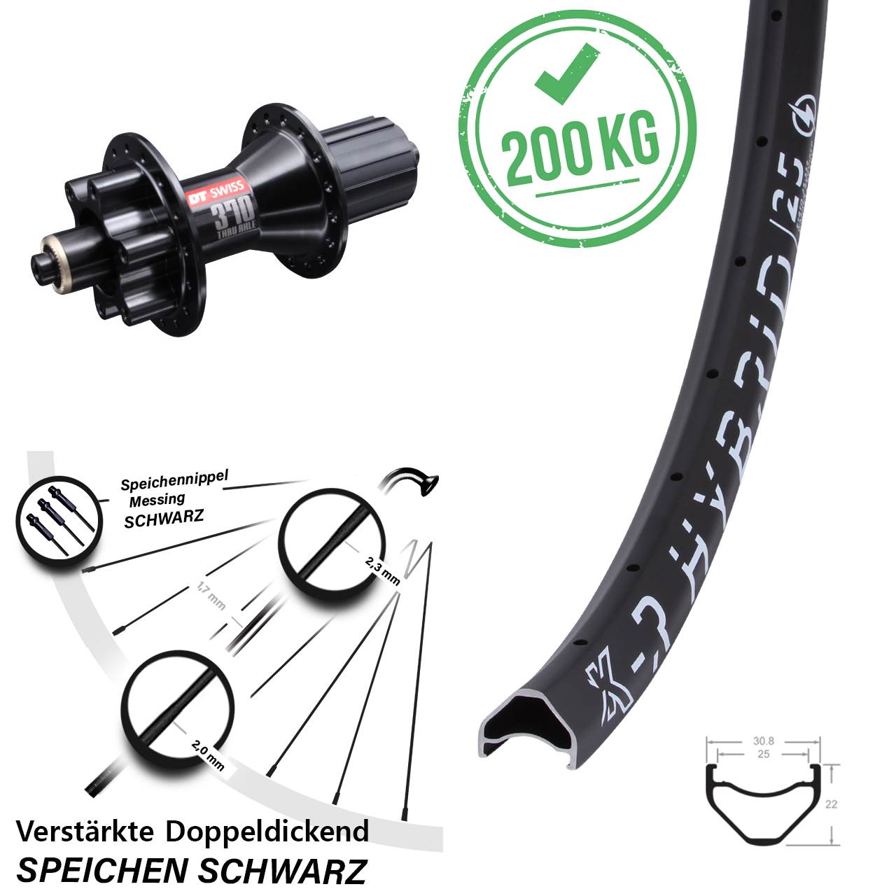 KX-R Hybrid 25 DT Swiss 370 27,5 Zoll Hinterrad 6-Loch für Schnellspanner 8-11 fach HG