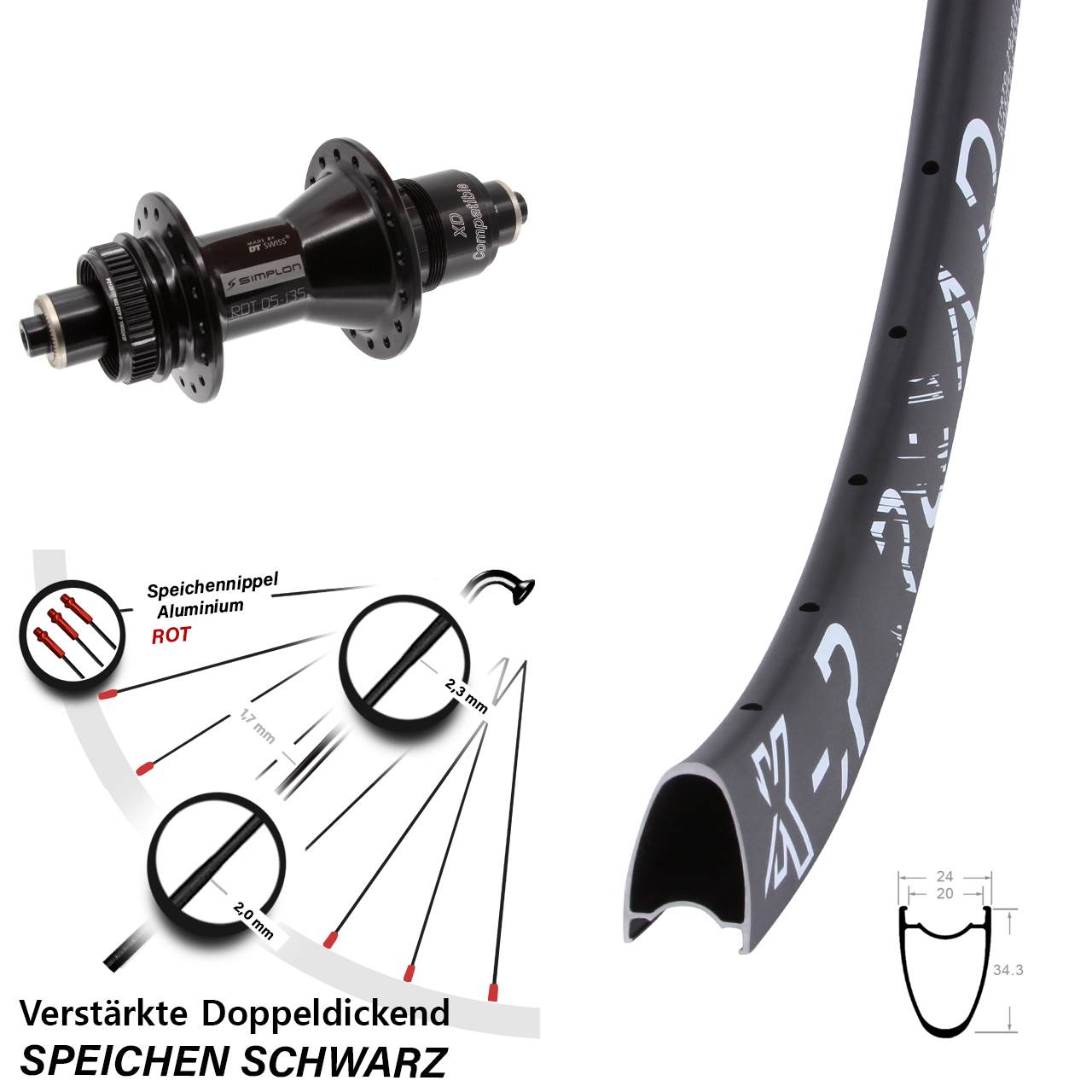 Centerlock Hinterrad für Schnellspanner 28-29 Zoll KX-R Road DT Swiss 370 SRAM XD