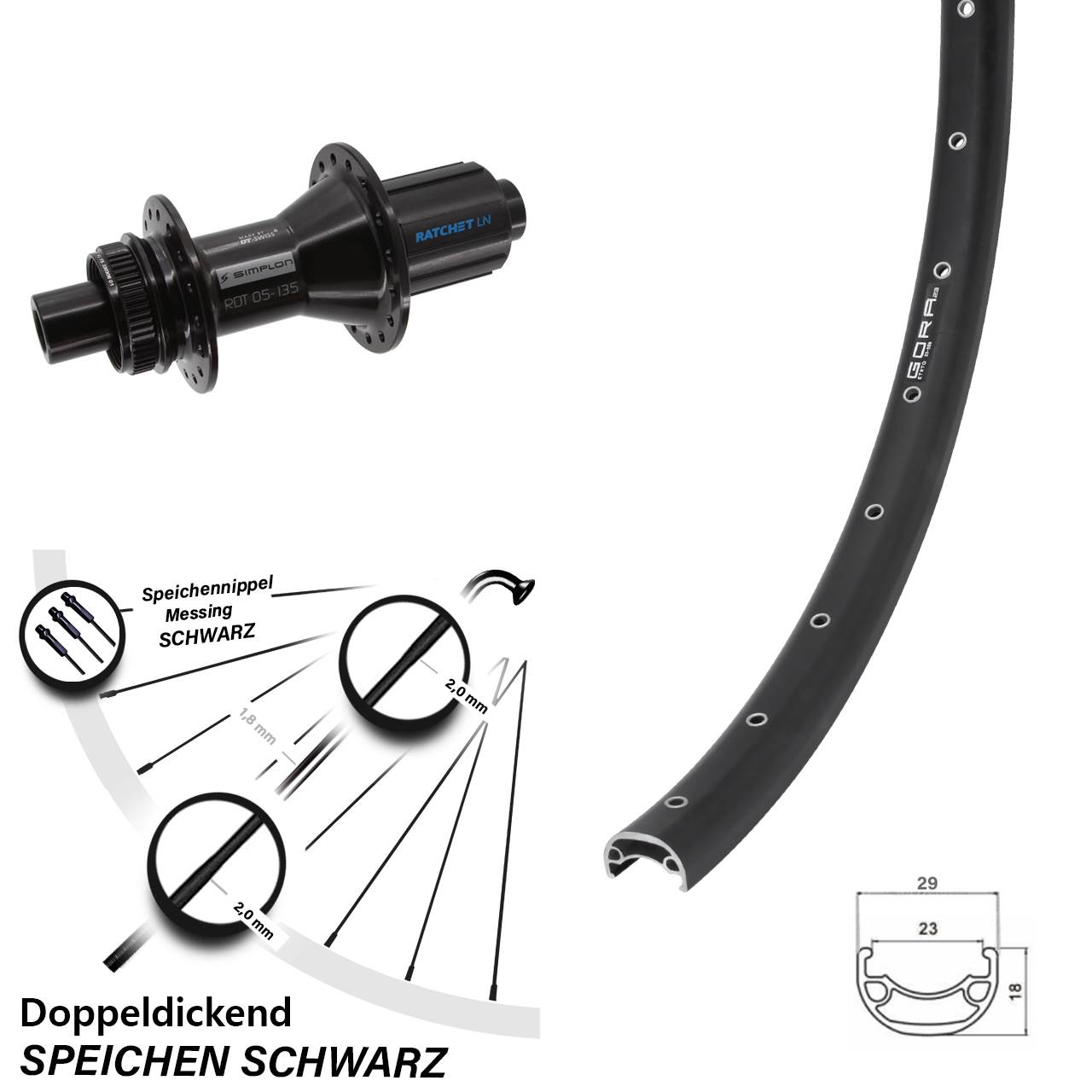 Hinterrad Centerlock 12x142 28 Zoll Gora 23 DT Swiss 370 Hybrid 8-11 fach HG