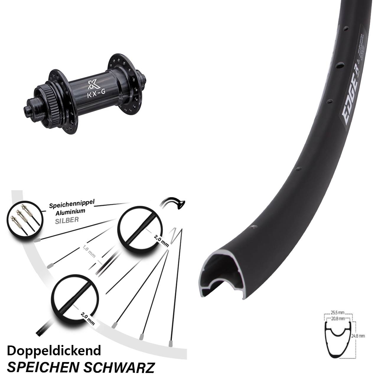 Ryde Edge R25 OS Disc Vorderrad 28 Zoll KX-G Centerlock 5x100 mm