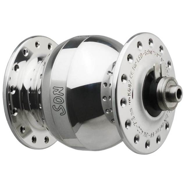 Son delux Nabendynamo Wide Body Felgenbremse 5x100 silbern poliert