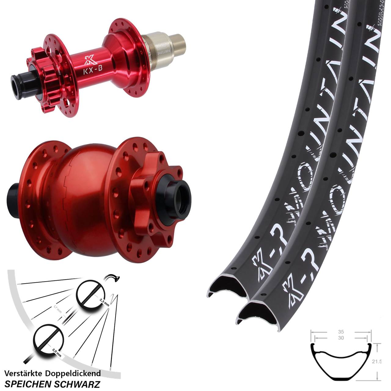 Laufradsatz 6-Loch 15x110 12x148 29 Zoll KX-BR Mountain rot SON 28 XD 11-12 fach
