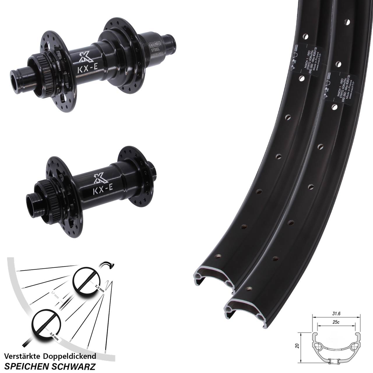 20 Zoll Mach1 Kargo KX-E Heavy Duty Laufradsatz Centerlock 15x110 12x148 SRAM XD