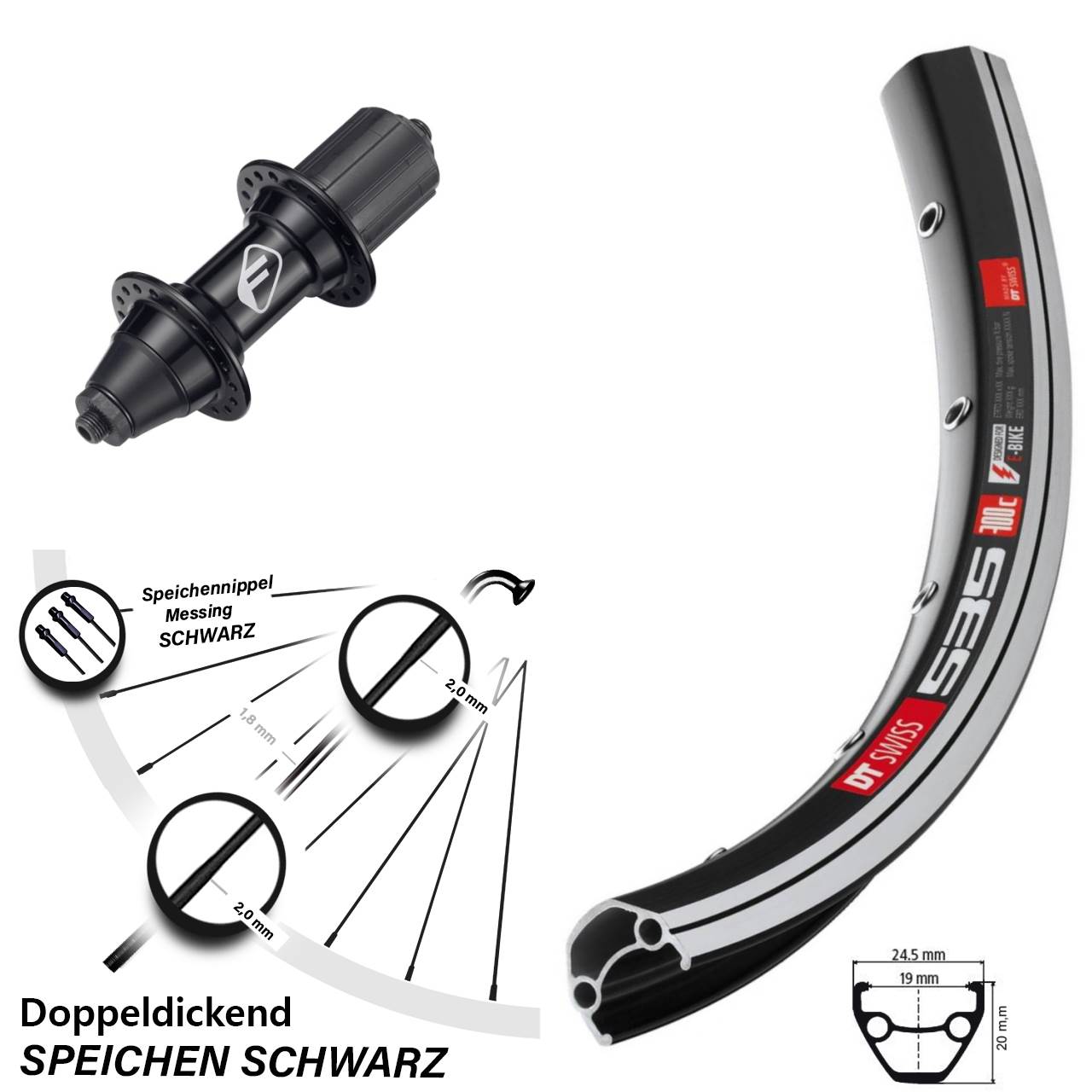 Hinterrad 26 Zoll DT Swiss 535 Formula FM-32 8-11 fach für Schnellspanner