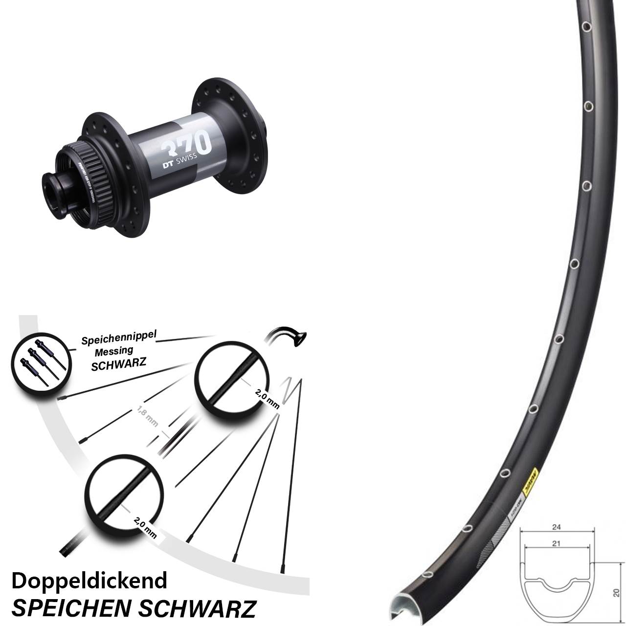 Vorderrad Centerlock 15x100 29 Zoll Mavic XC621 DT Swiss 370
