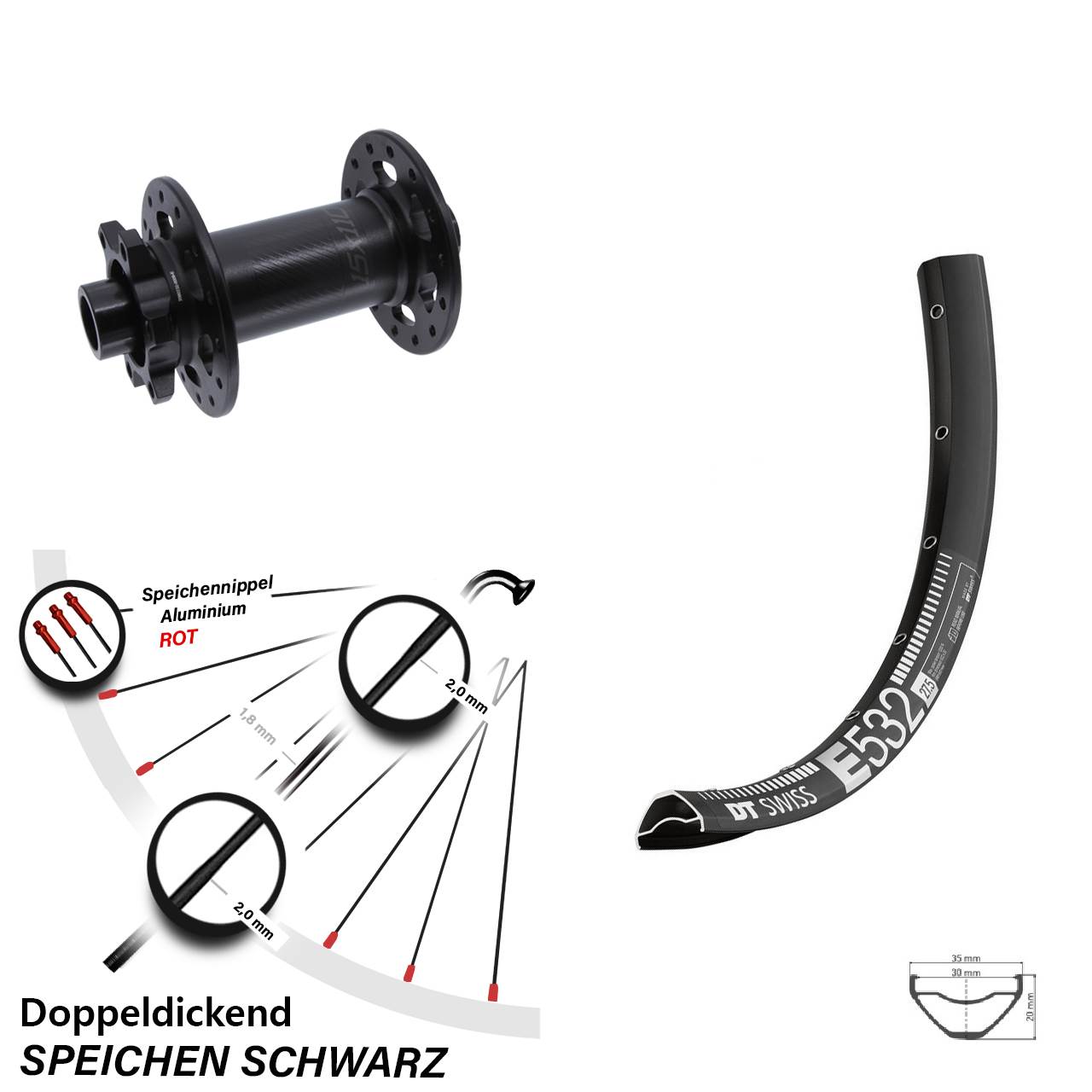 Vorderrad 6-Loch 29 Zoll DT Swiss E 532 Bear Pawls 15x110 Boost
