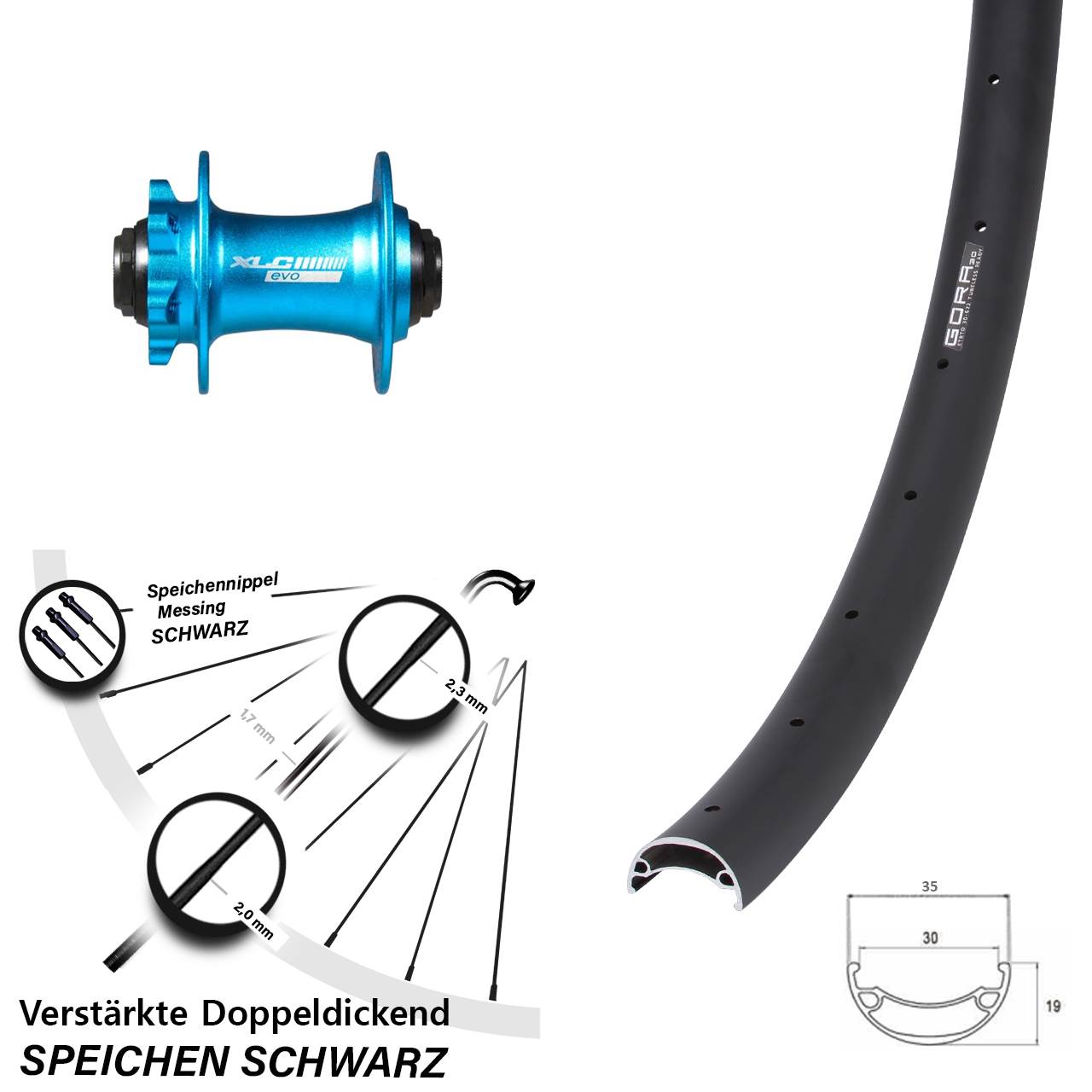Vorderrad 6-Loch 20 Zoll Gora 30 XLC blau 15x100