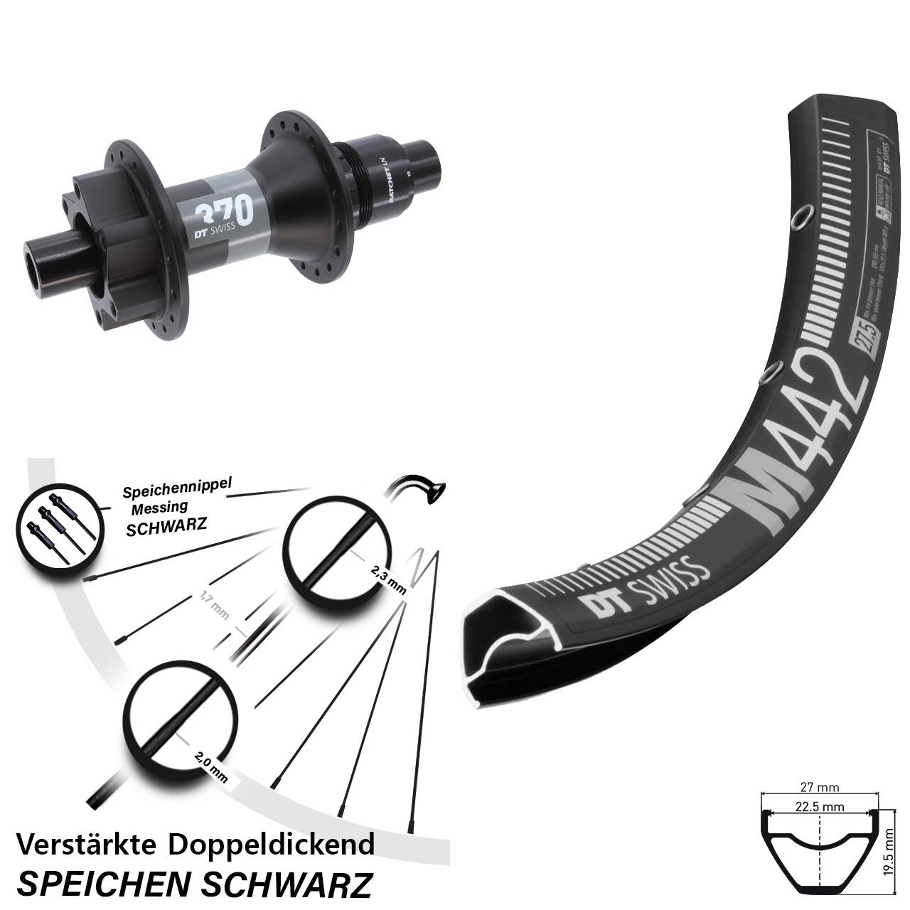 29 Zoll DT Swiss M442 370 Disc Hinterrad 12x148 XD 11-12 fach