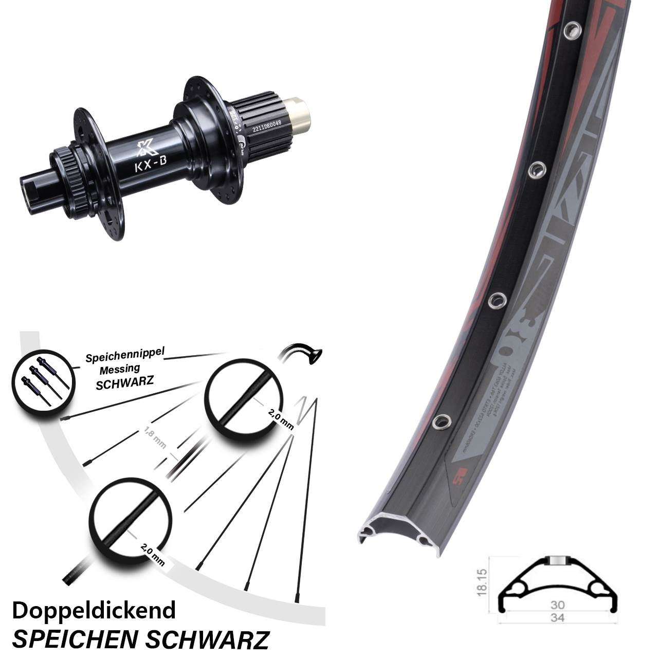 Centerlock Hinterrad 12x148 29 Zoll Rodi TRYP 30 KX-B Micro Spline