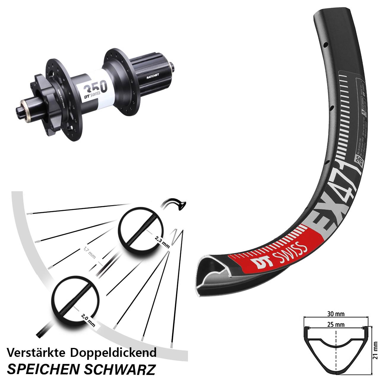 29 Zoll Hinterrad 6-Loch DT Swiss EX471-350 Ratchet 36 8-11 fach HG QR Boost
