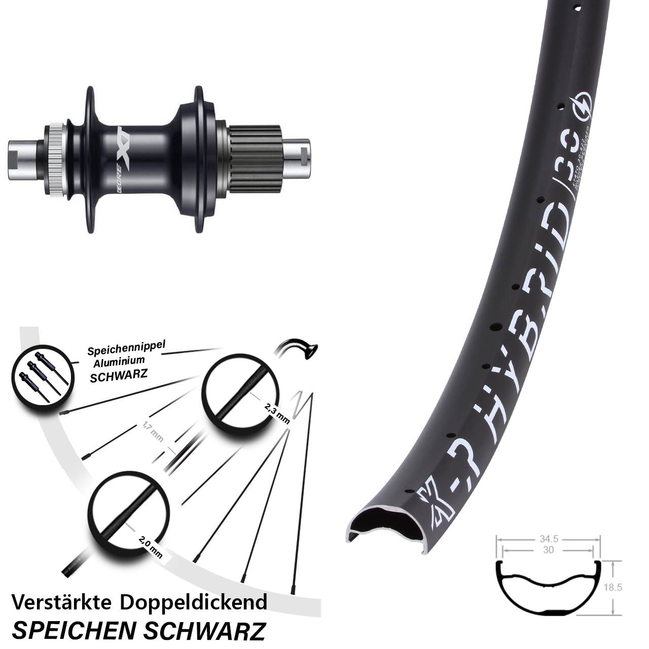 Disc Laufrad 29 Zoll KX-R Hybrid 30 Shimano Deore XT FH-M8110 Shimano Micro Spline 12x142