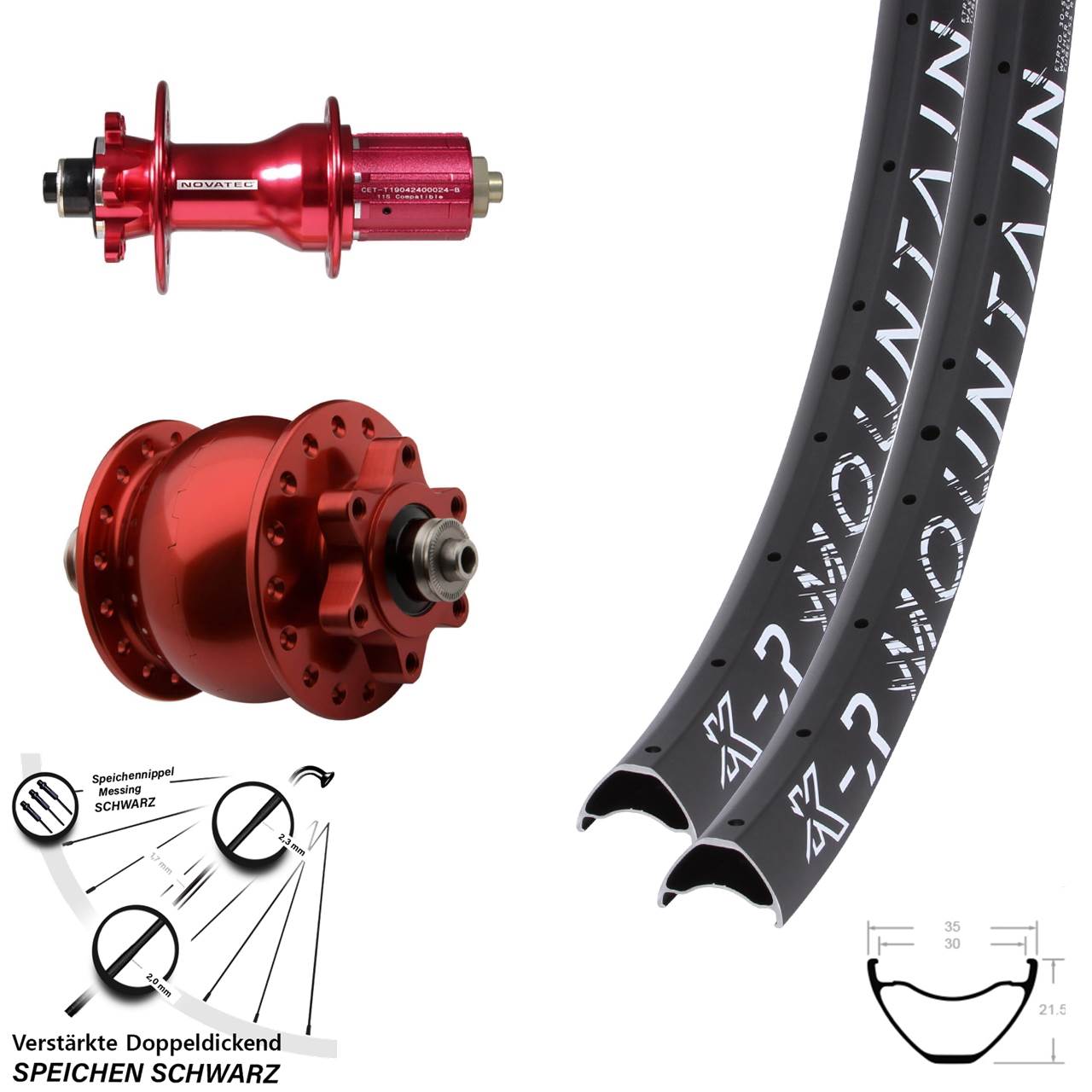 Disc Laufrad-Satz 27,5 Zoll 29 KX-R Mountain Novatec D792 SON 28 rot 8-12 fach QR