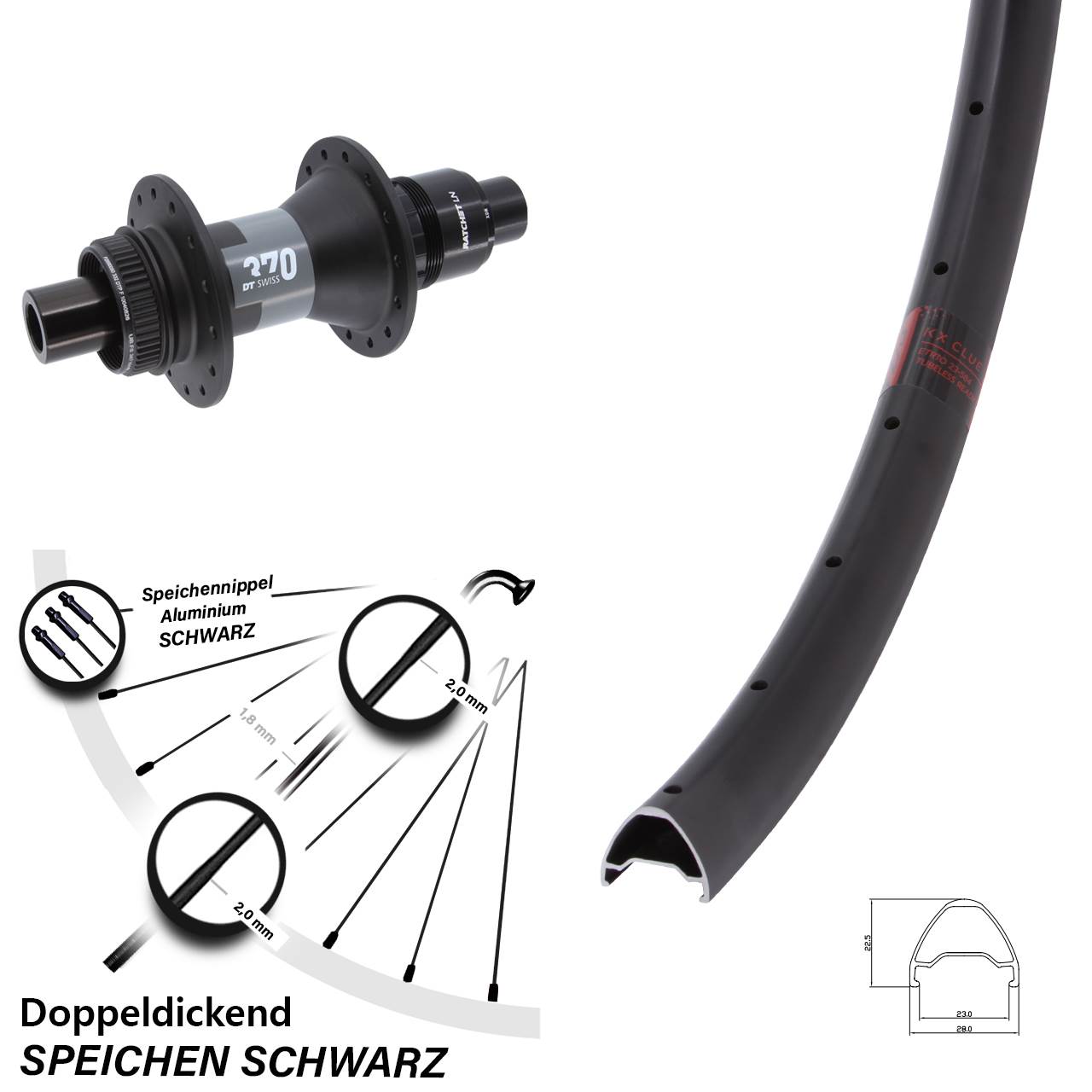 Disc Hinterrad 28 Zoll KX Clue DT Swiss 370 12x142