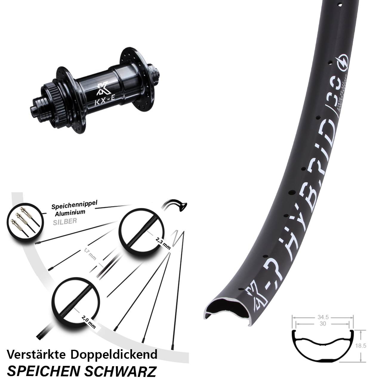 KX-ER Hybrid 30-622 Vorderrad 29 Zoll verstärkt Schnellspanner Centerlock E-Bike