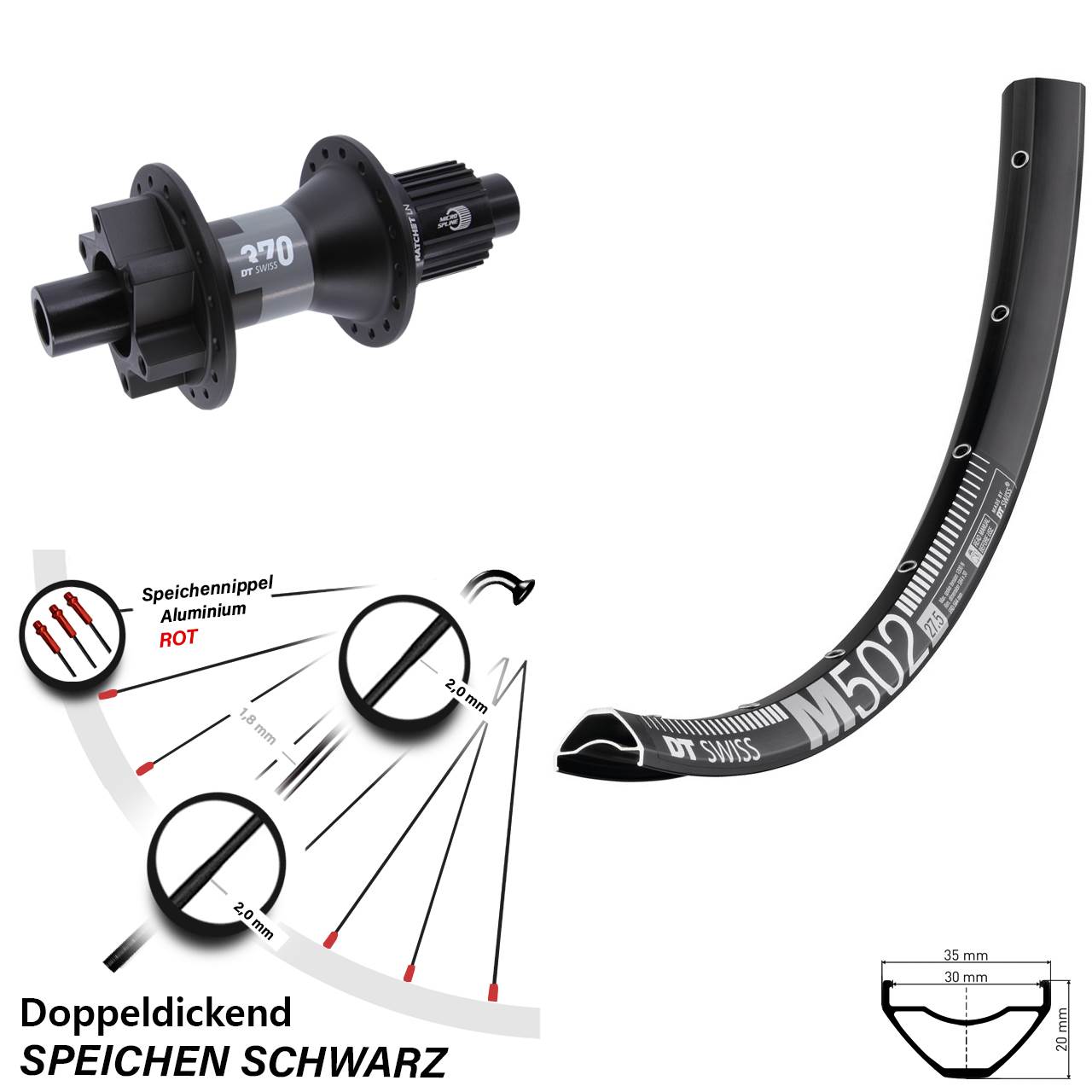 Disc Laufrad 12x142 29 Zoll DT Swiss M502-370 Shimano Micro Spline