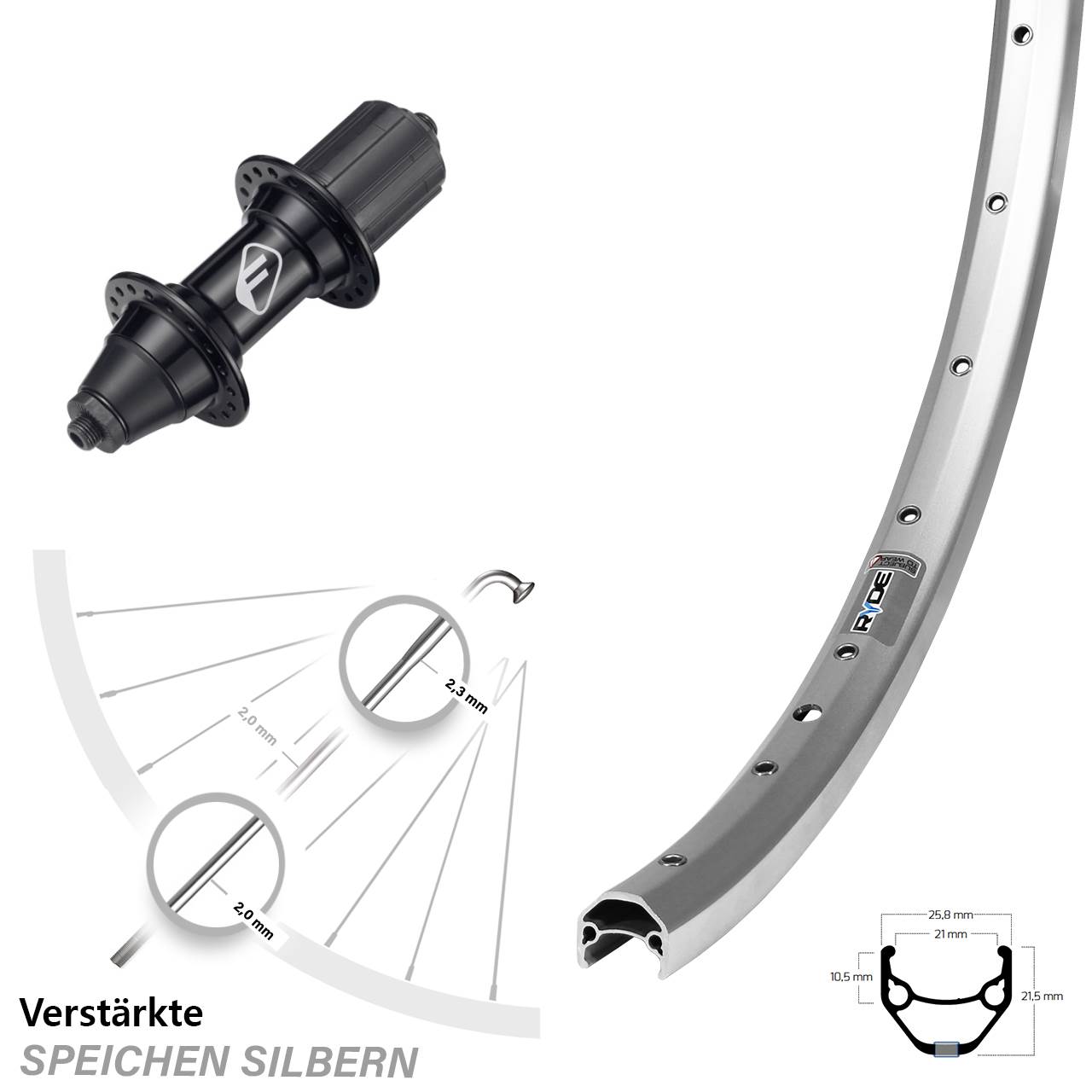 Hinterrad 650B Ryde ZAC 421 Formula FM-32 7 fach QR