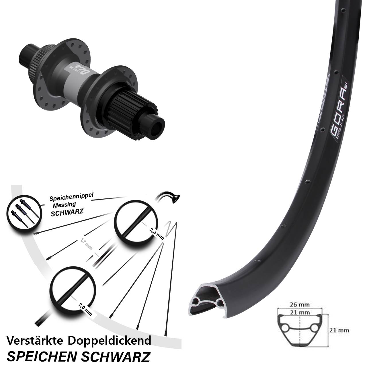 Gora 21 DT Swiss 370 28 Zoll Disc Hinterrad 12x142 Shimano Micro Spline