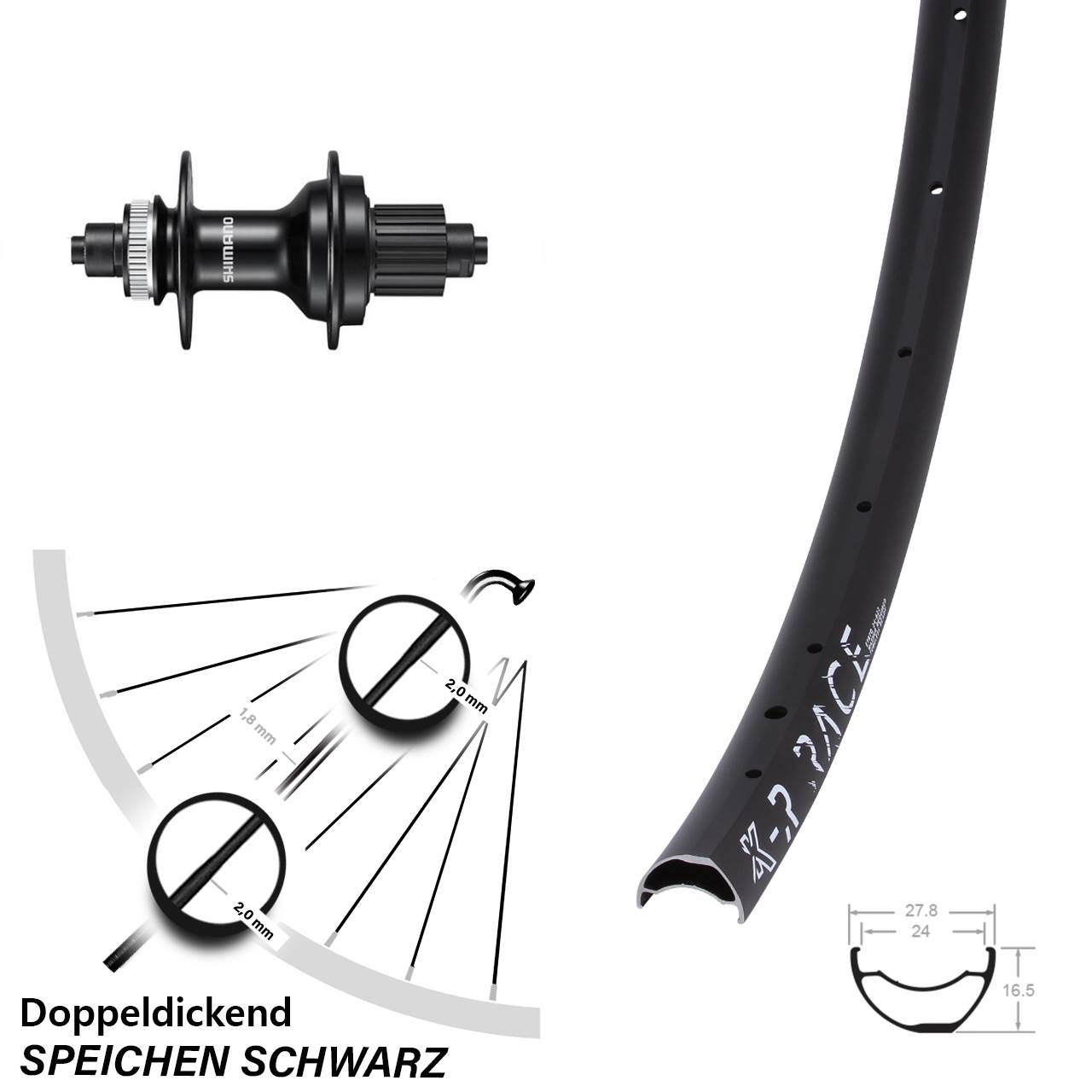 KX-R Race Shimano MT500 Hinterrad Centerlock für Schnellspanner Micro Spline