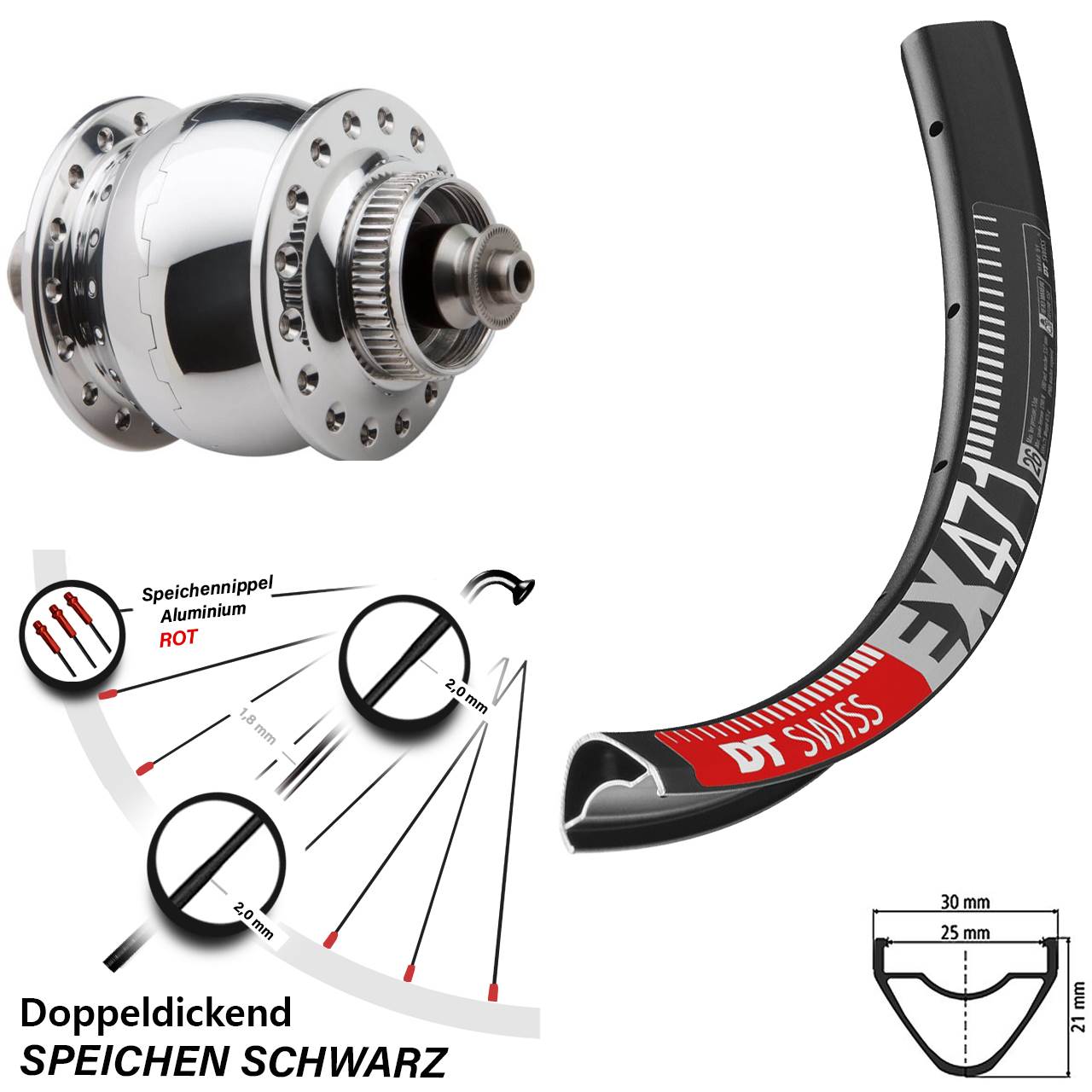 650B DT Swiss EX 471 SON 28 poliert Disc Nabendynamolaufrad QR