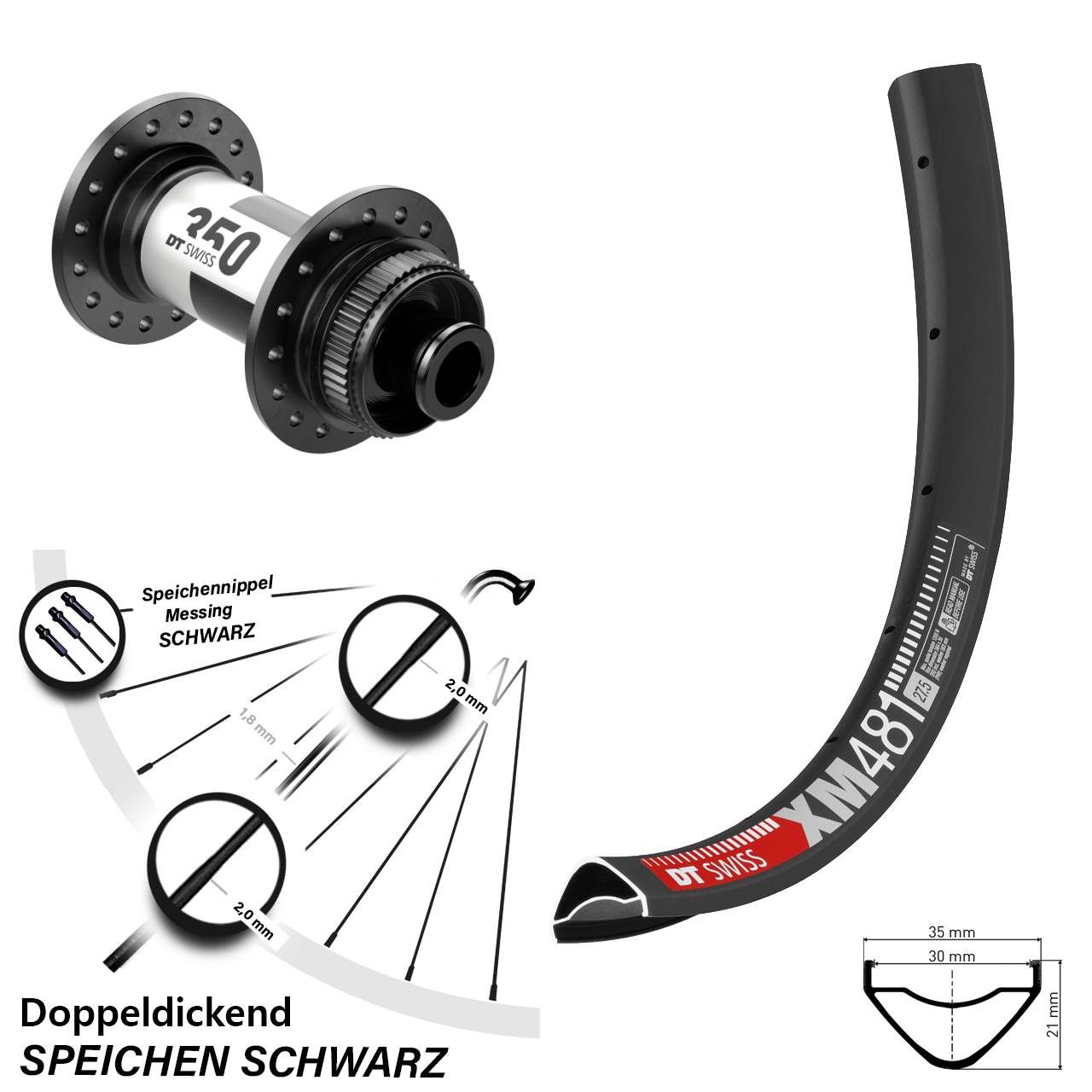 DT Swiss XM 481 Disc 350 12x100 Vorderrad 27,5 Zoll schwarz