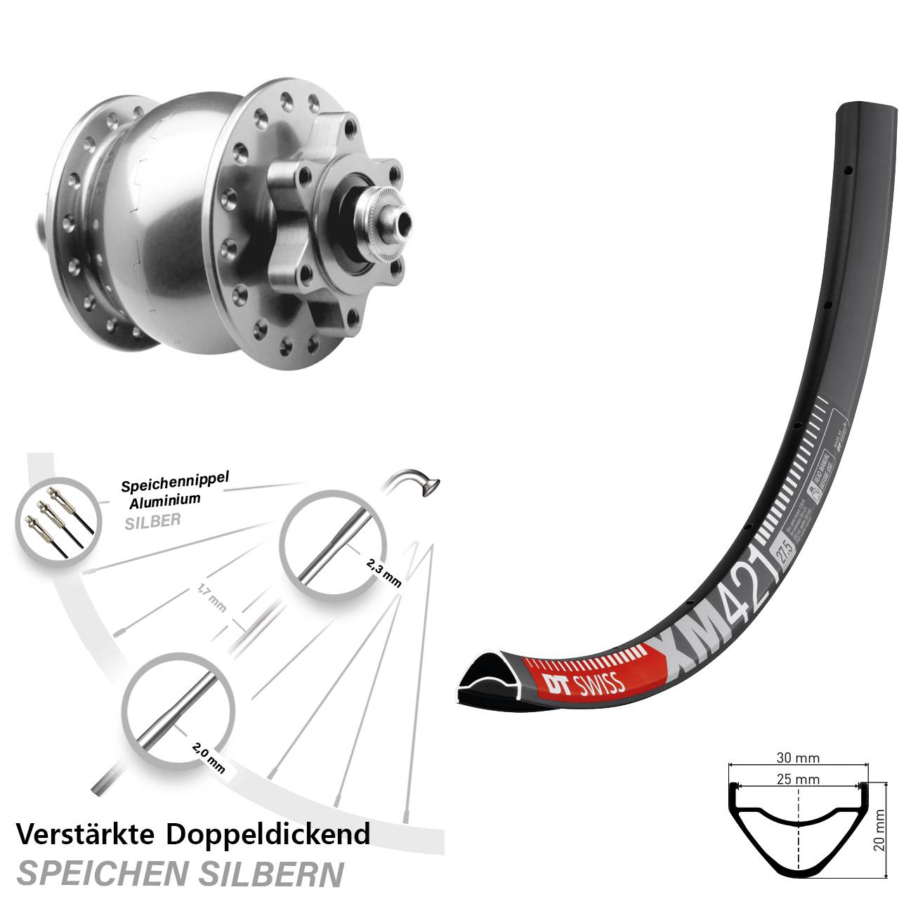 29 Zoll DT Swiss XM 421 SON 28 6-Loch Nabendynamovorderrad QR