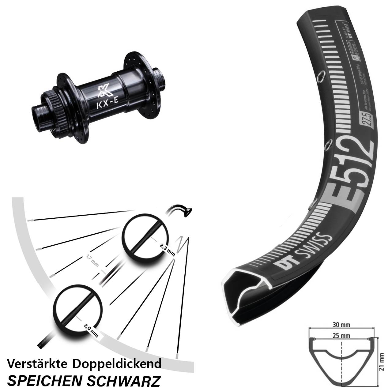 29 Zoll Vorderrad MTB Enduro DT Swiss E 512 KX-E Nabe Centerlock Steckachse 15x100 mm