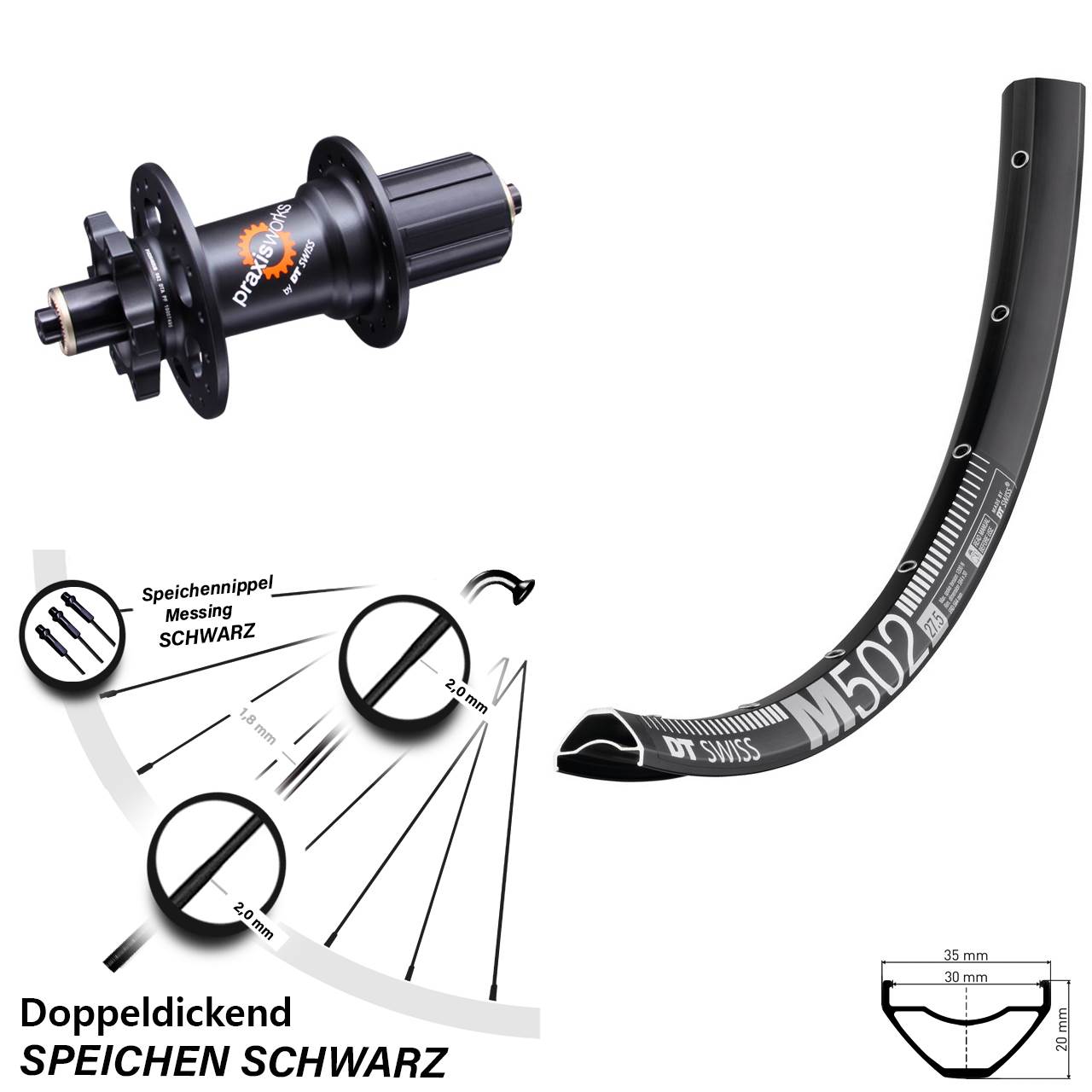 DT Swiss M 502-350 29 Zoll 6-Loch Hinterrad QR 8-11 fach