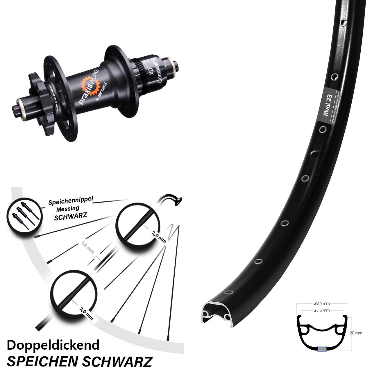 27,5 Zoll Hinterrad DT Swiss 350 Ryde Rival 23 Sram XD