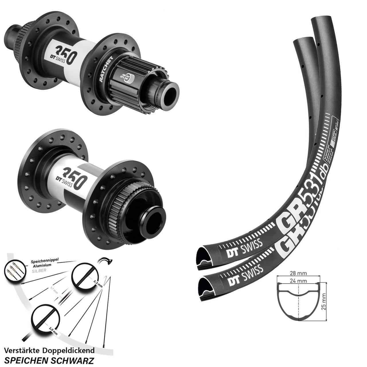 29 Zoll DT Swiss GR531 350 Micro Spline Centerlock Laufradsatz 12x100/142