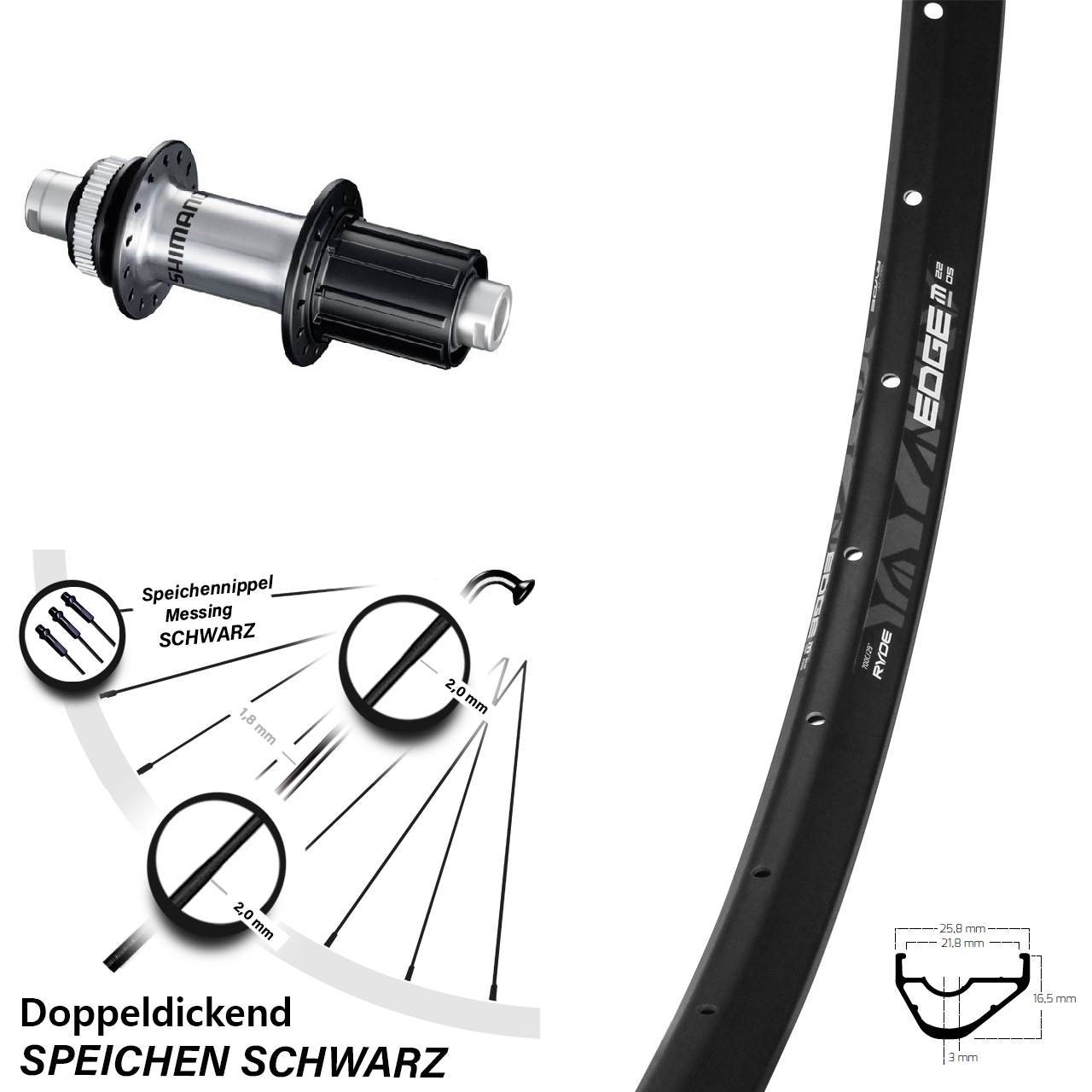 Ryde Edge M22 Shimano GRX 28 Zoll Centerlock Hinterrad 12x142 8-12 fach