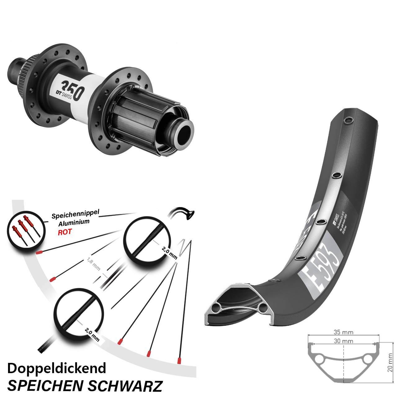 Hinterrad 27,5 Zoll DT Swiss E593 350 Centerlock 8-11 fach 12x148