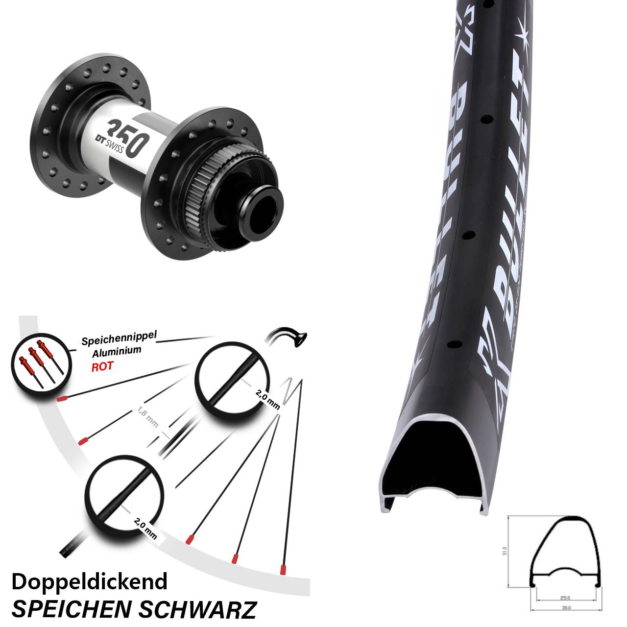 28 Zoll KX Bullet OS Vorderrad DT Swiss 350 12x100 Centerlock