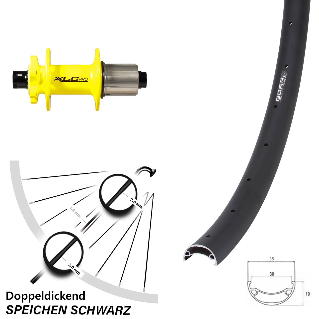 Disc Hinterrad 26 Zoll Gora 30 XLC gelb 8-11 fach HG 12x142