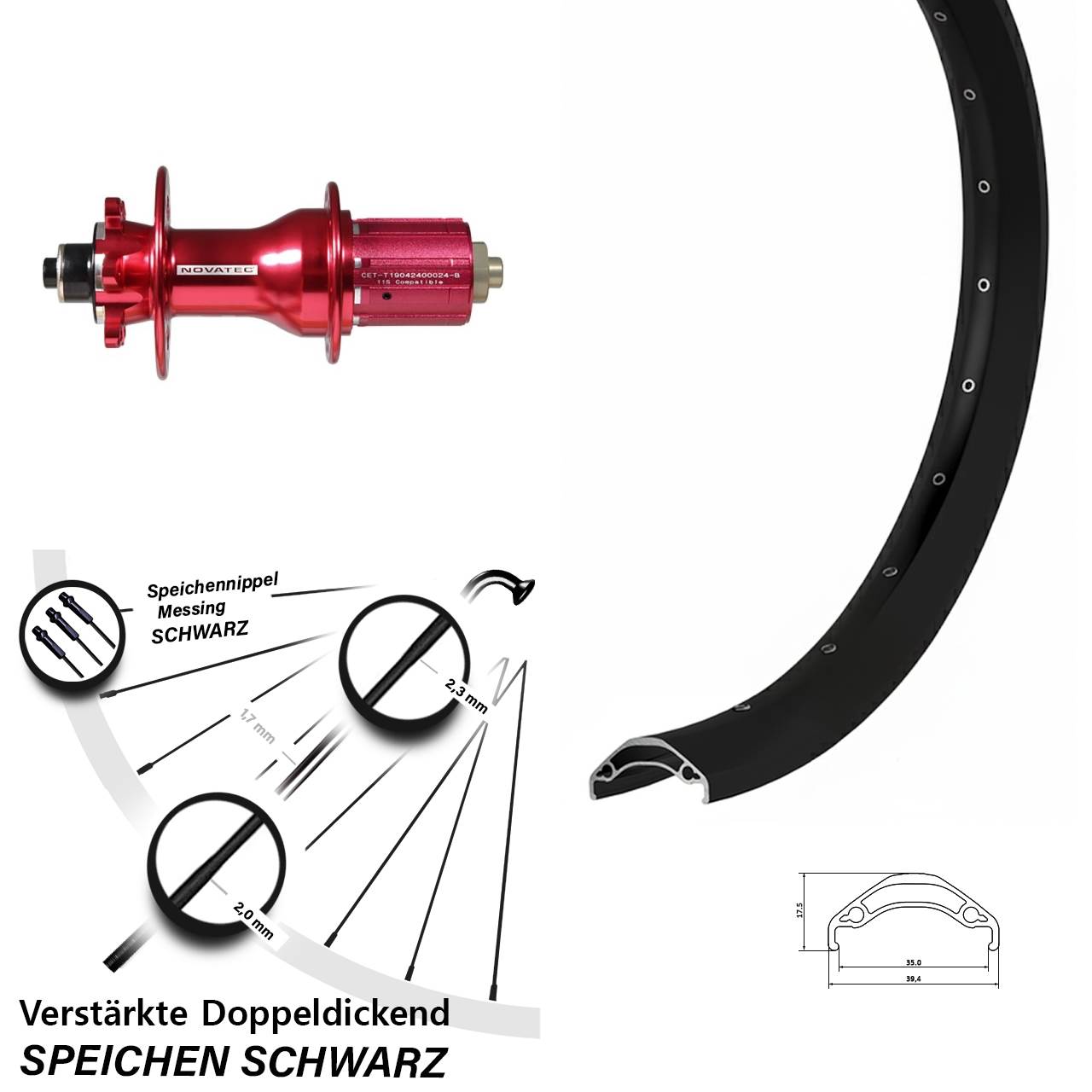 6-Loch Hinterrad für Schnellspanner 29 Zoll Ryde Disc 35 Novatec D792 8-12 fach