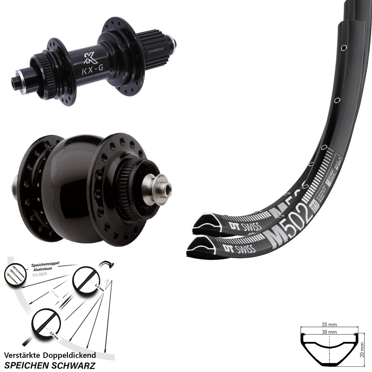DT Swiss M502 KX-GS Heavy Duty SON 28 29 Zoll Disc Laufradsatz QR Micro Spline