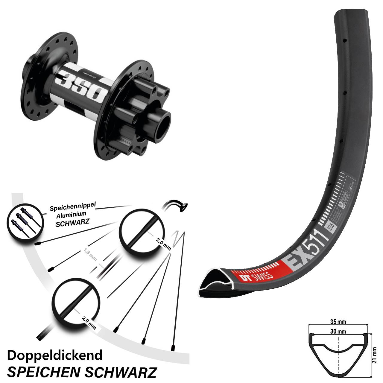 27,5+ Zoll Vorderrad DT Swiss 350 Boost und EX 511 6-Loch