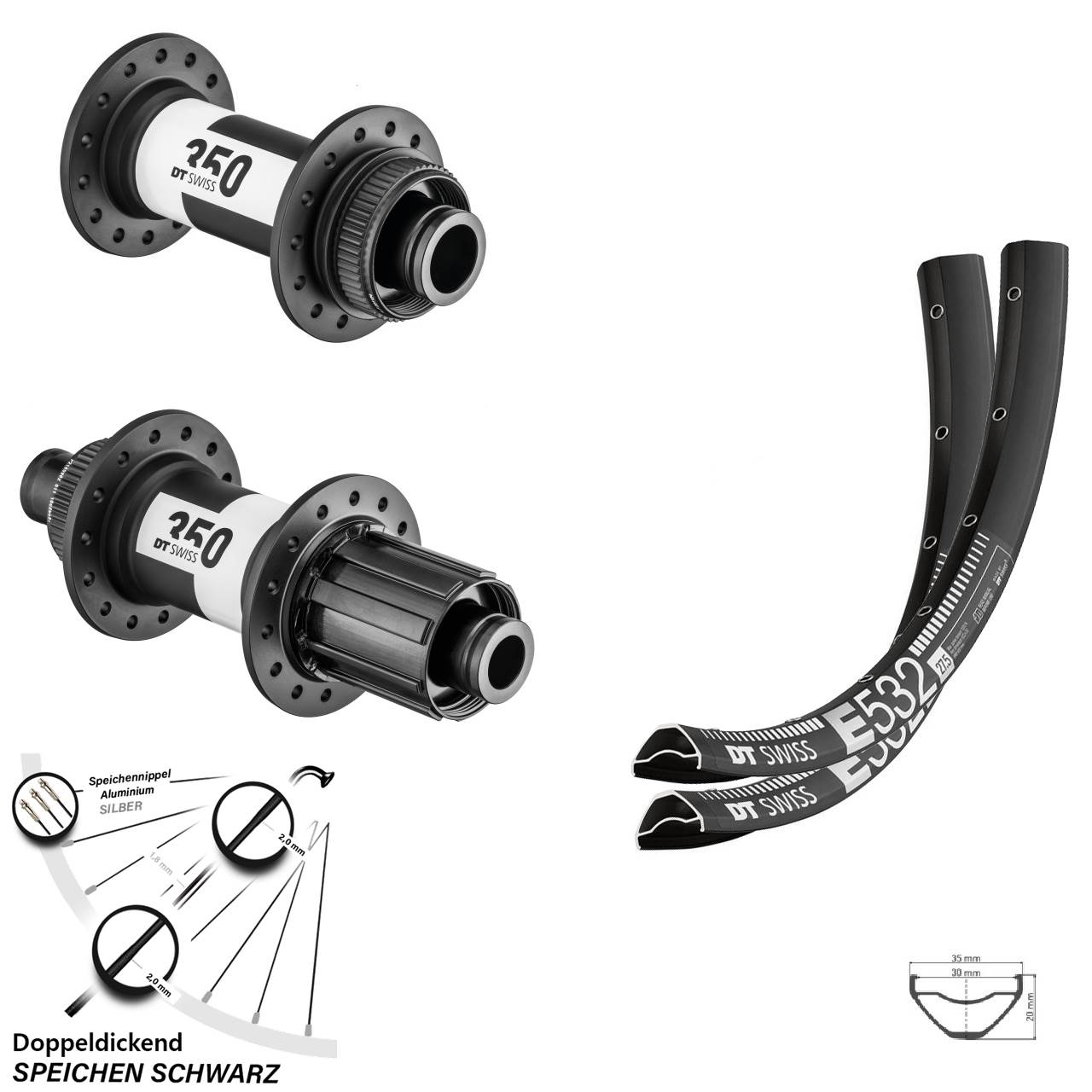 Laufradsatz 27,5 Zoll MTB Enduro E 532 DT Swiss 350 Boost Centerlock Shimano HG
