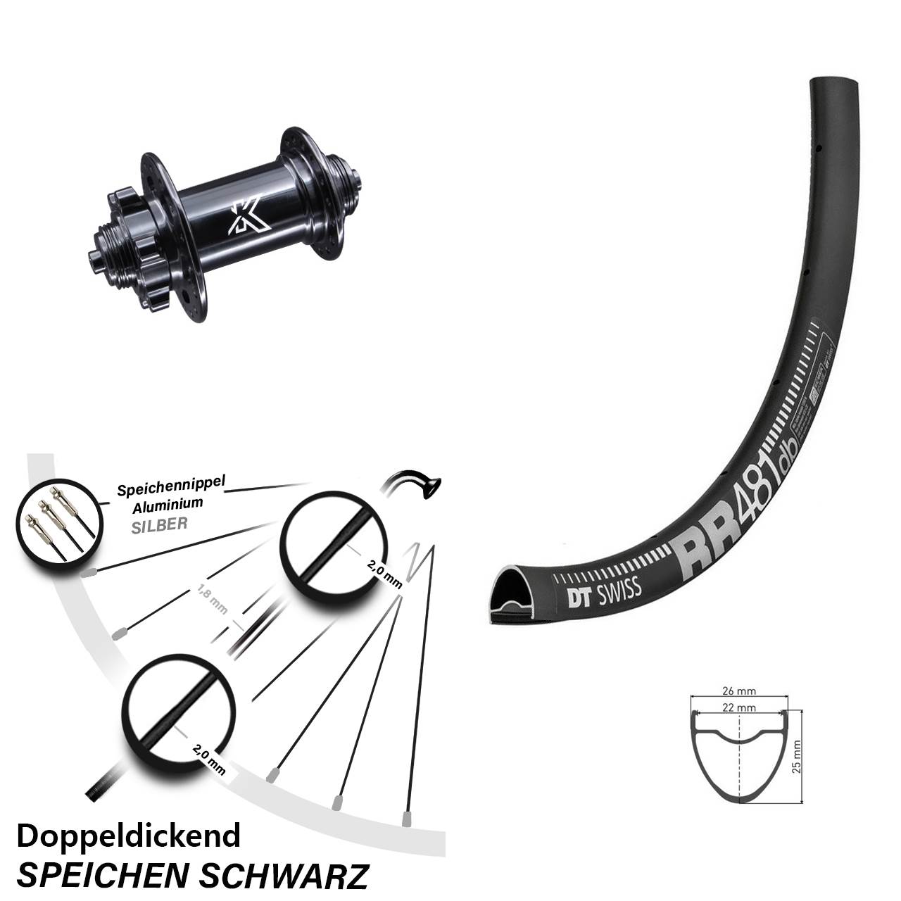 Disc Vorderrad 28 Zoll DT Swiss RR481 KX-M für Schnellspanner