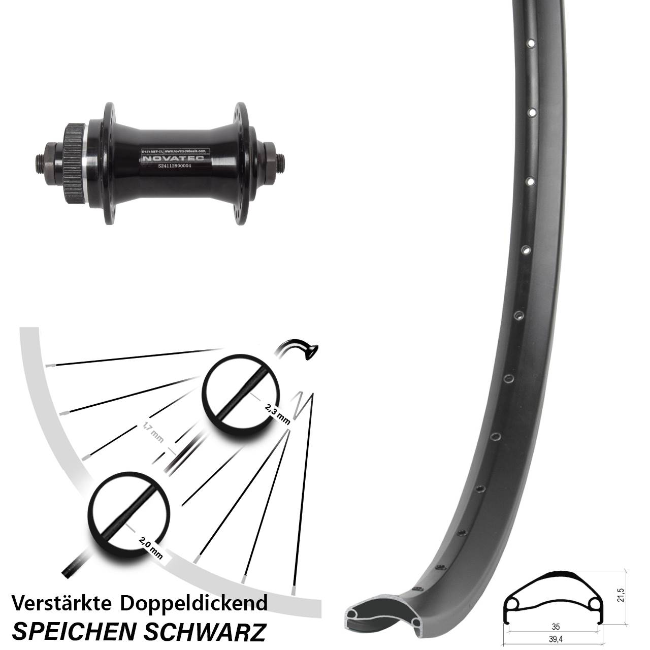 Ambrosio E35 Novatec D471 29 Zoll Vorderrad Centerlock für Schnellspanner