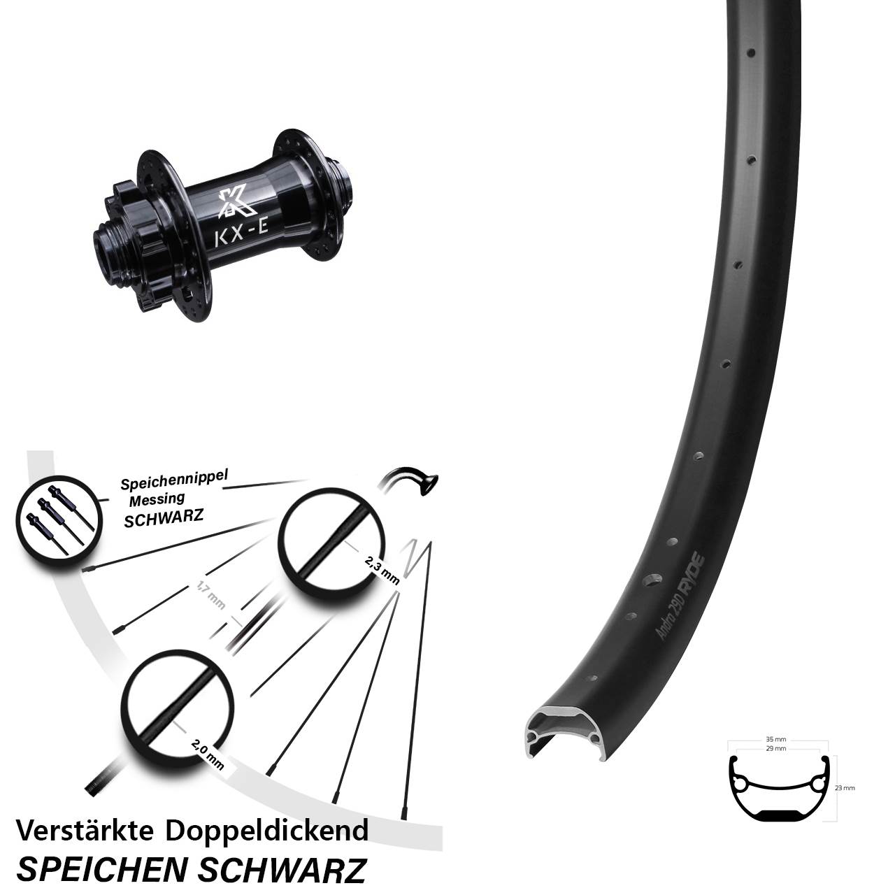 Ryde Andra 29 Zoll Vorderrad mit KX-E Disc 15x100 mm 6-loch verstärkt